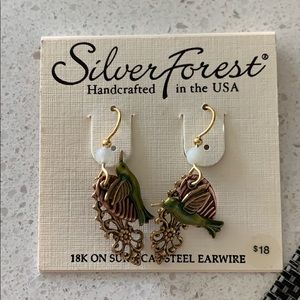 Silver forest hummingbird earrings
